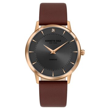 Kenneth Cole Quartz Analog Grey Dial Leather Strap Watch for Men