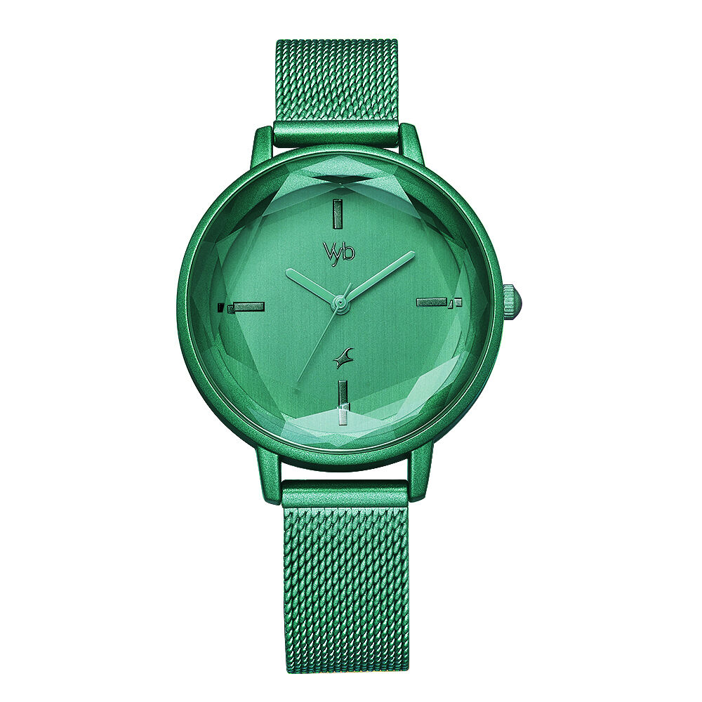 Buy Online Fastrack Vyb Aurora Quartz Analog Green Dial Stainless Steel Strap Watch for Girls fv60010qm03w Titan