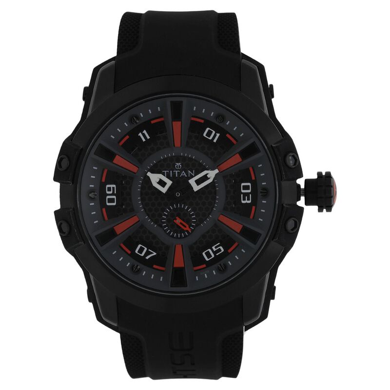 Titan Solar Powered Black Dial Quartz Stainless Steel Strap Watch for Men