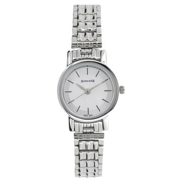 Sonata Quartz Analog White Dial Silver Stainless Steel Strap Watch For Women