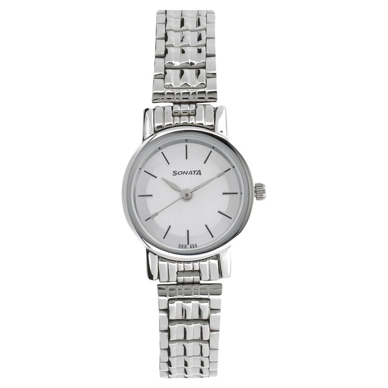 Sonata Quartz Analog White Dial Silver Stainless Steel Strap Watch For Women