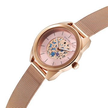 Sonata Unveil Quartz Multifunction Pink Dial Stainless Steel Strap Watch for Women