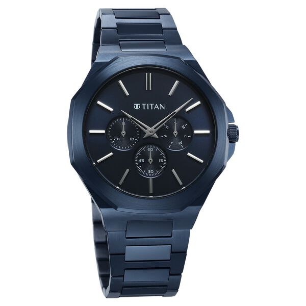 Titan Classic Slim Multifunction Quartz Multifunction Blue Dial Stainless Steel Strap Watch For Men - image number 1