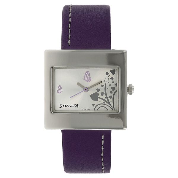 Sonata Quartz Analog Silver Dial Leather Strap Watch for Women - image number 0