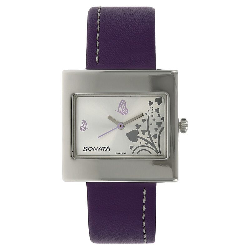 Sonata Quartz Analog Silver Dial Leather Strap Watch for Women