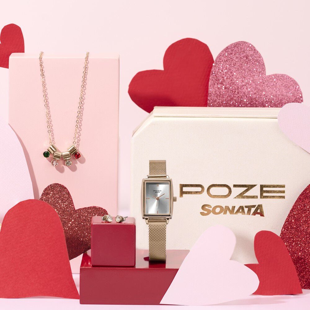 Poze By Sonata Quartz Analog Silver Dial Rose Gold Metal Watch And Jewellery Combo For Women-image-9