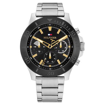 Tommy Hilfiger Quartz Multifunction Black Dial Silver Stainless Steel Strap Watch for Men