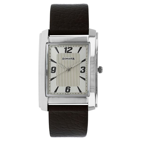 Sonata Quartz Analog Silver Dial Leather Strap Watch for Men - image number 0