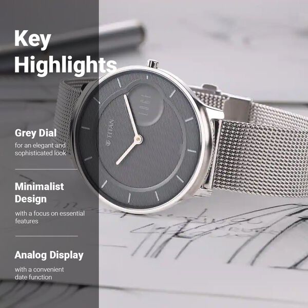 Titan Minimals Grey Dial Analog Stainless Steel Strap Watch for Men - image number 2