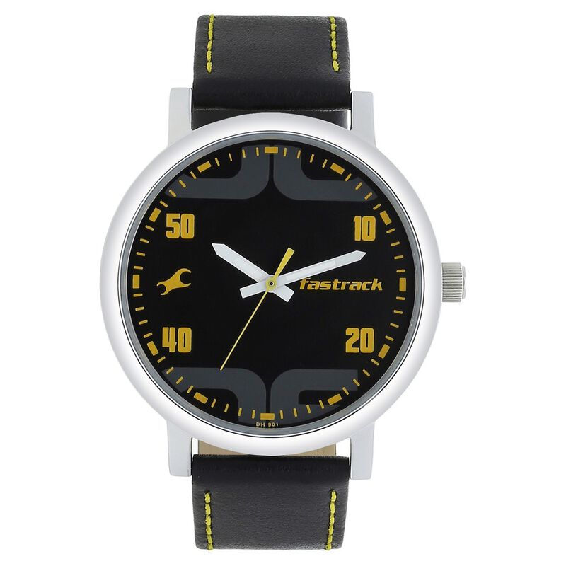 Fastrack Bold Quartz Analog Black Dial Leather Strap Watch for Guys