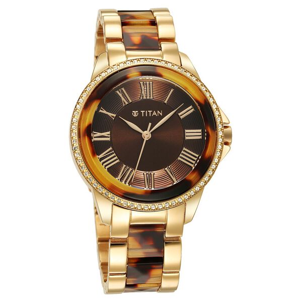 Titan Purple Ceramics Brown Dial Analog Stainless Steel Strap Watch for Women - image number 0