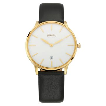 Titan Nebula Lustre 18k Gold Analog Leather Strap Watch for Men