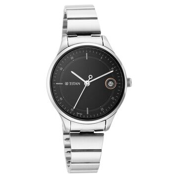 Titan Workwear Black Dial Women Watch With Stainless Steel Strap