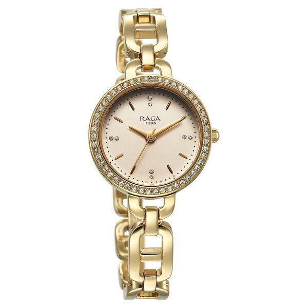 Titan Raga Showstopper Quartz Analog Golden Dial Metal Strap Watch For Women - image number 1