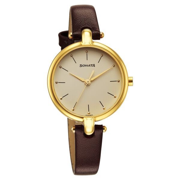 Sonata Gold Edit Champagne Dial Women Watch With Leather Strap - image number 0