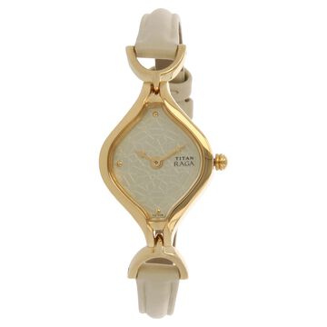 Titan Raga Champagne Dial Analog Leather Strap Watch for Women