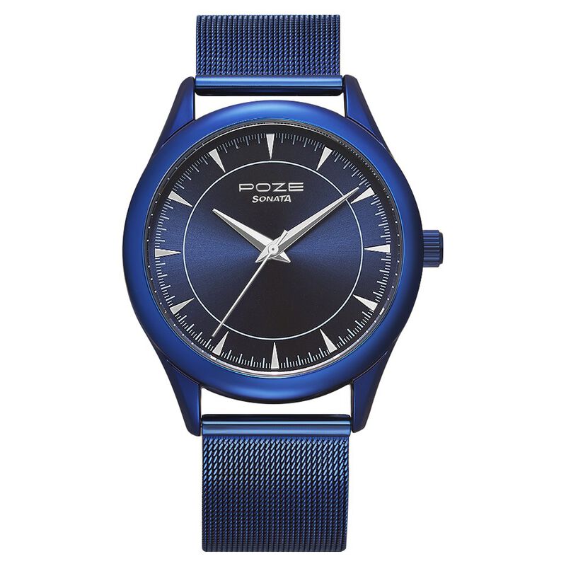 Poze by Sonata Quartz Analog Blue Dial Stainless Steel Strap Watch for Men