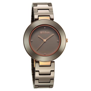 Titan Purple Ceramics Quartz Analog Brown Dial Ceramic Strap Watch for Women