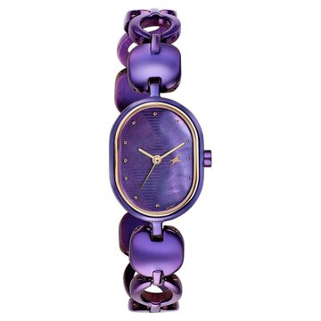 Fastrack Style Up Quartz Analog Purple Mother Of Pearl Dial Purple Metal Strap Watch For Girls