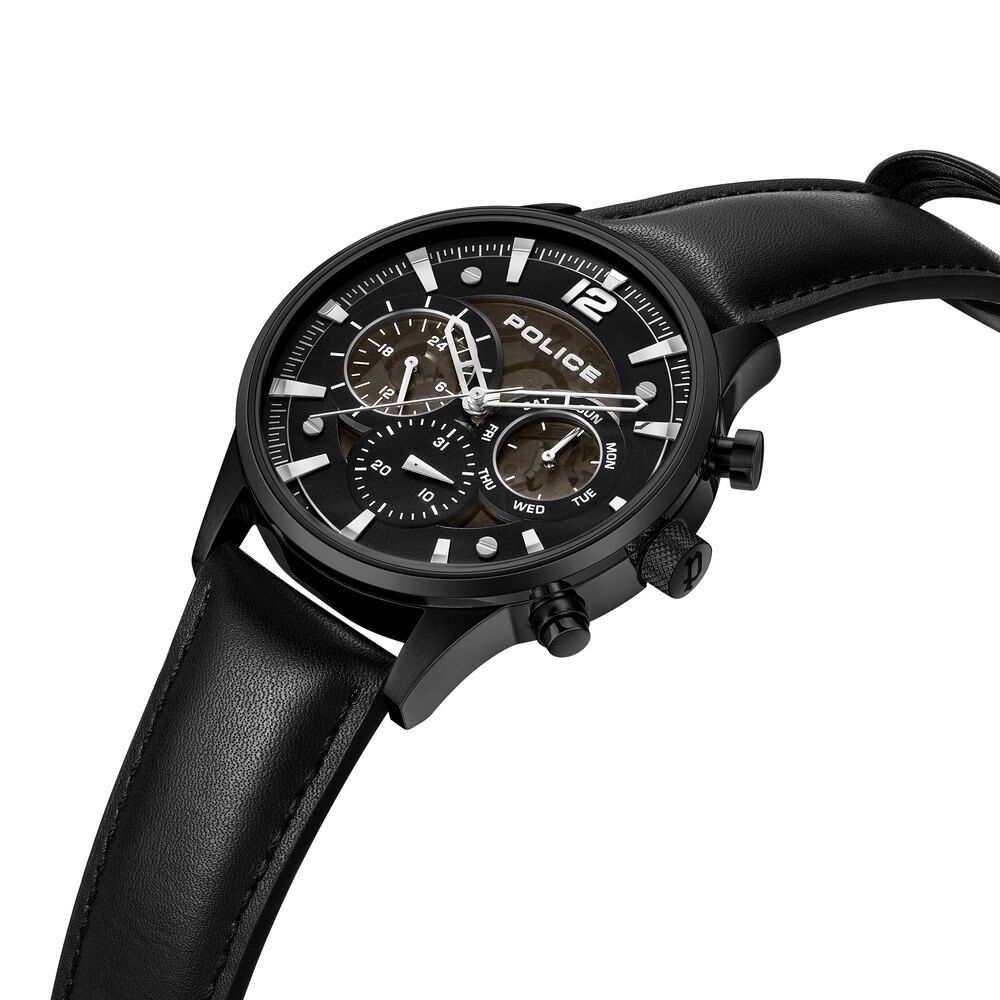 Police watch black leather strap hot sale