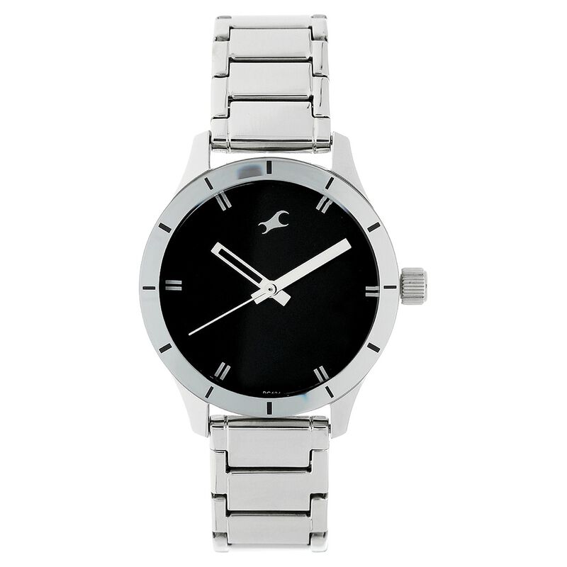 Fastrack Quartz Analog Black Dial Stainless Steel Strap Watch for Girls