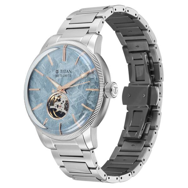 Titan Stellar Ice Meteorite Automatic Analog with Open-Heart and Authentic Meteorite Dial Silver Stainless Steel Strap Watch for Men - image number 4