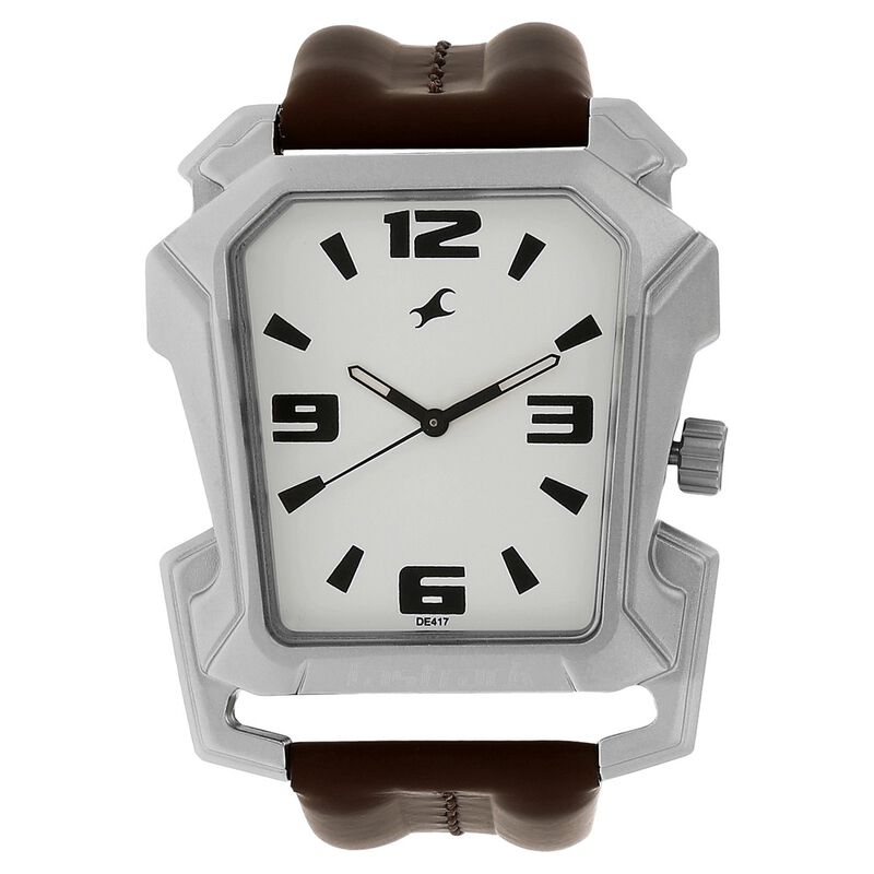 Fastrack Quartz Analog White Dial Leather Strap Watch for Guys