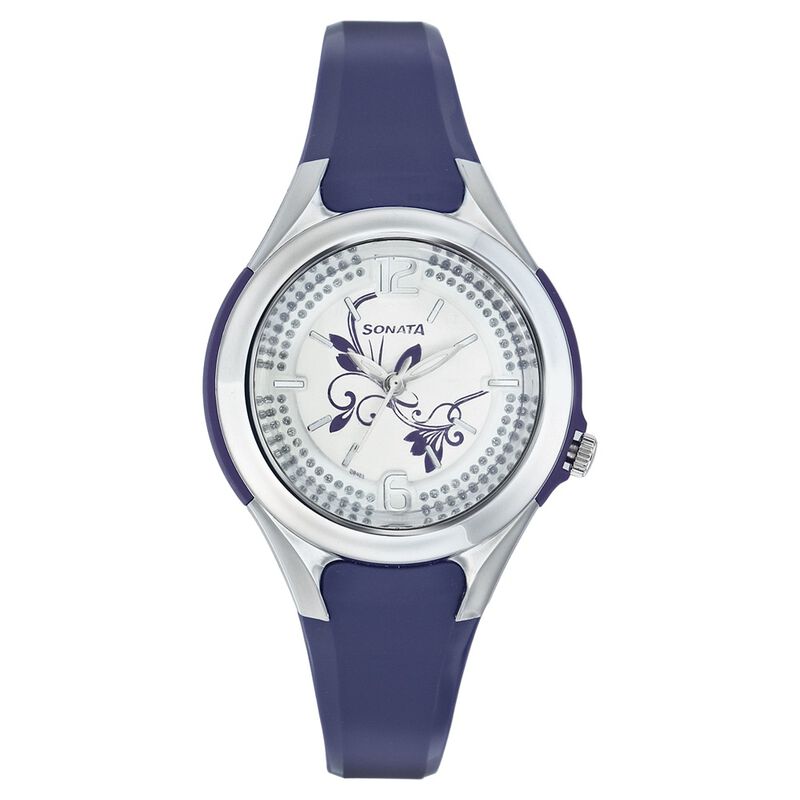 SF Quartz Analog White Dial Plastic Strap Watch for Women