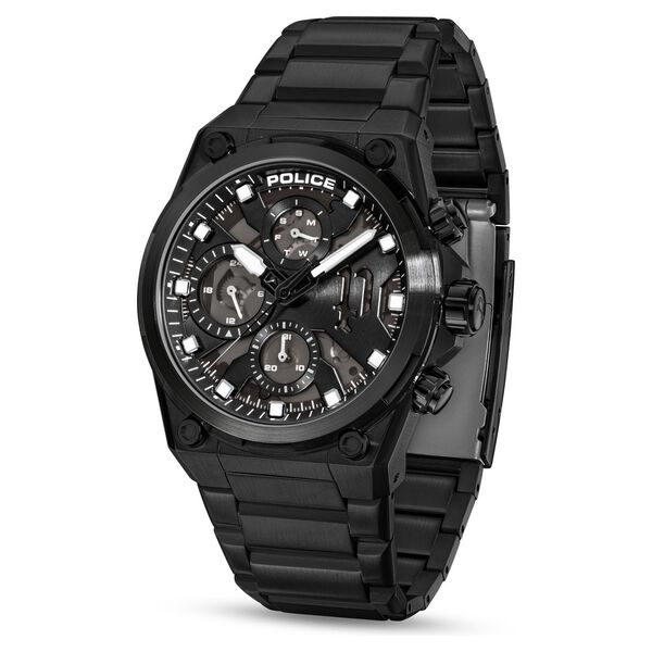 Police Multifunction Black Dial Black Stainless Steel Strap Watch For Men - image number 1