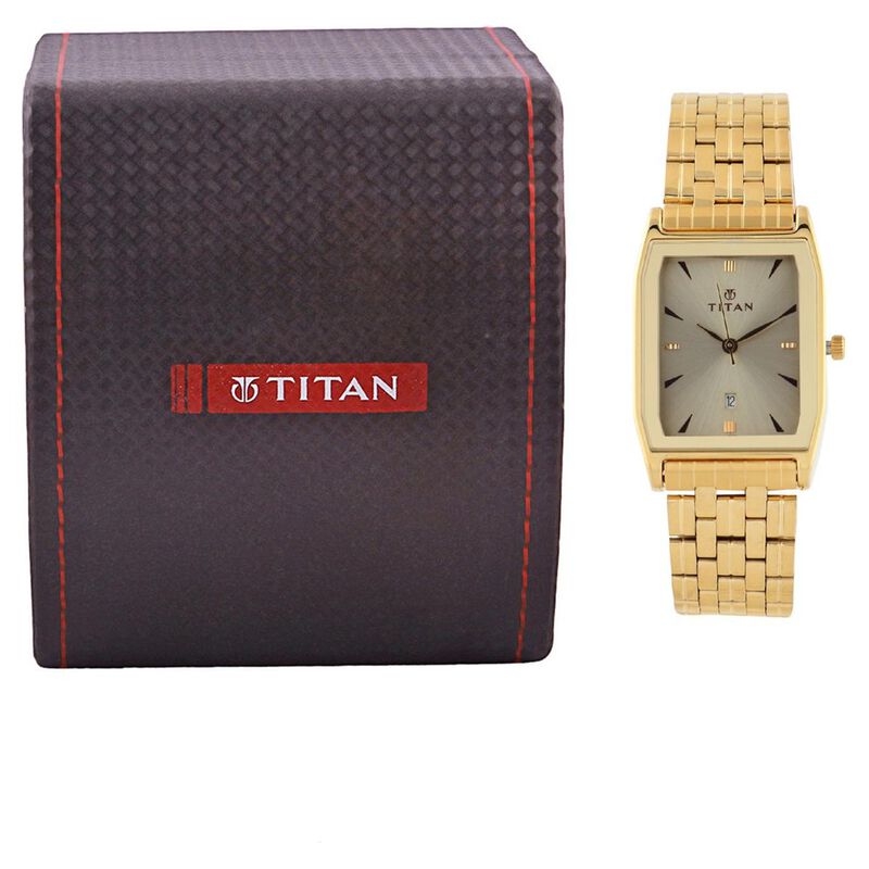 Titan Quartz Analog Champagne Dial Stainless Steel Strap Watch for Men - image number 4