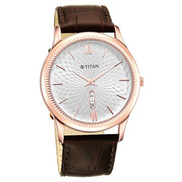 Titan Analog with Day and Date White Dial Leather Strap watch for Men