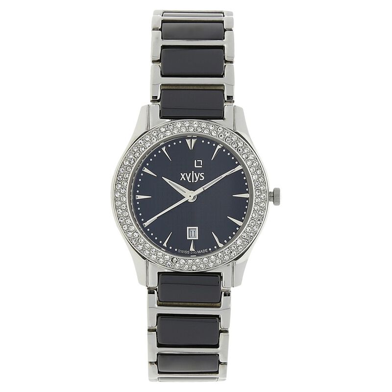 Xylys Swiss Analog with Date Two Toned Stainless Steel And Ceramic Strap Black Dial Watch For Women