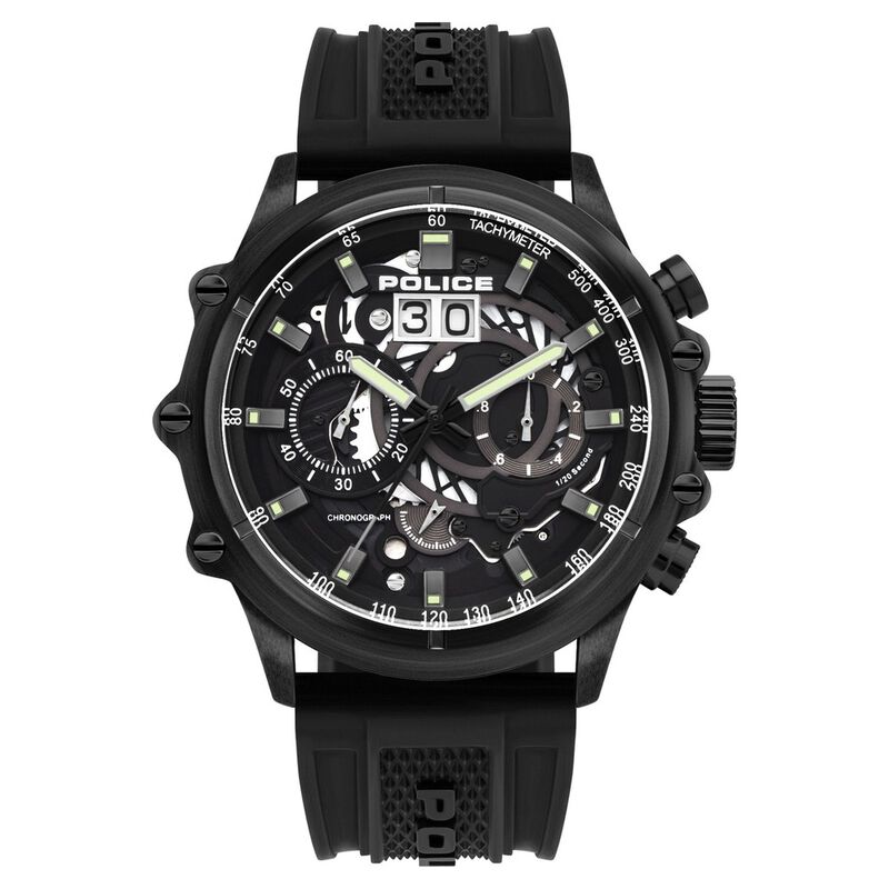Police Quartz Chronograph Black Dial Silicone Strap Watch for Men