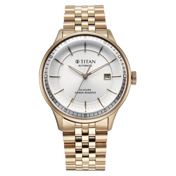 Titan Weekender 60 Hours Power Reserve Concealed Automatic Analog White Dial Stainless Steel Strap Watch for Men - image number 1