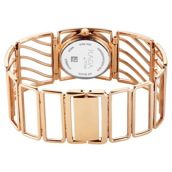 Titan Raga Ethereal Quartz Analog White Mother Of Pearl Dial Rose Gold Stainless Steel Strap Watch For Women - image number 6