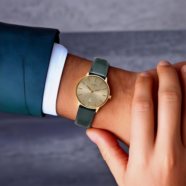 Titan Nebula Lustre 18k Gold Analog Leather Strap Watch for Men - image number 6