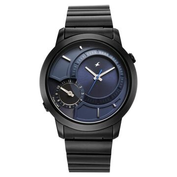 Fastrack Pulse IV Dual Time Watch for Men with Dark Blue Sunray Dial & Black Metal Strap