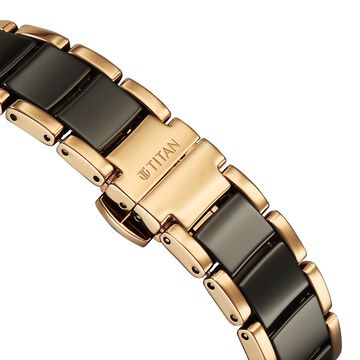 Titan Edge Melange Quartz Analog Brown Dial Rose Gold Steel & Ceramic Strap Watch For Women