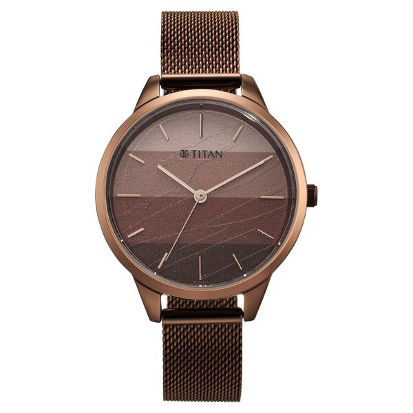 Titan Purple Glam It Up Quartz Analog Multicoloured Dial Brown Stainless Steel Strap Watch For Women - image number 1