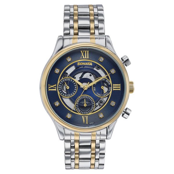 Sonata Wedding Edit Quartz Multifunction Blue Dial Stainless Steel Strap Watch For Men - image number 0