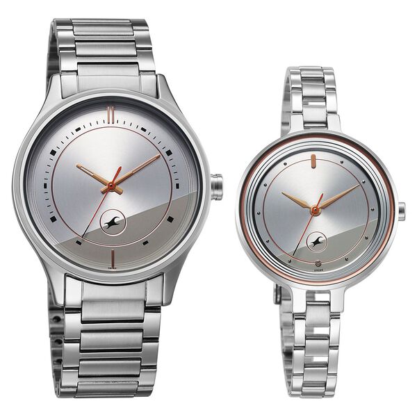 Fastrack Mixmatched Quartz Analog Silver Dial Silver Stainless Steel Strap Watch For Couple - image number 1