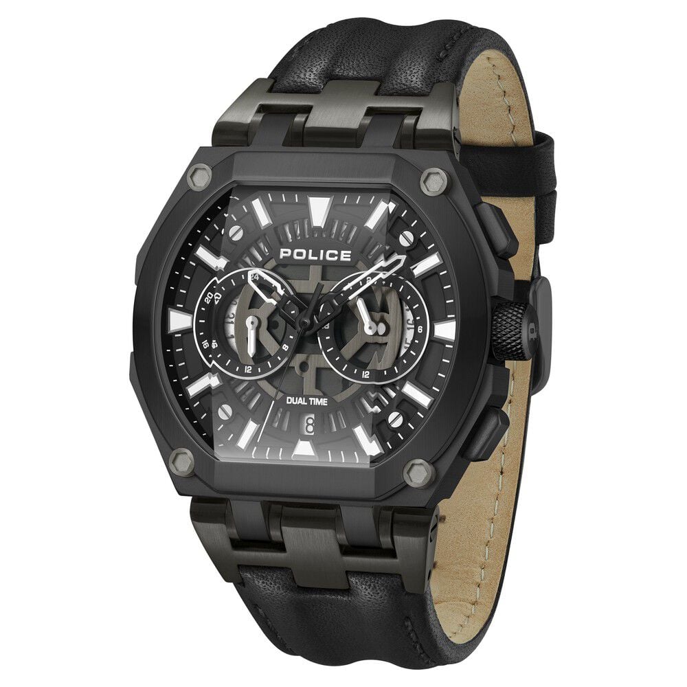 Police Multifunction Black Dial Leather Strap Watch For Men-image-11
