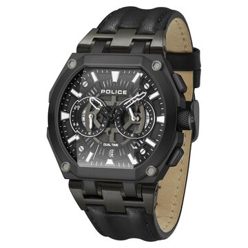 Police Multifunction Black Dial Leather Strap Watch For Men