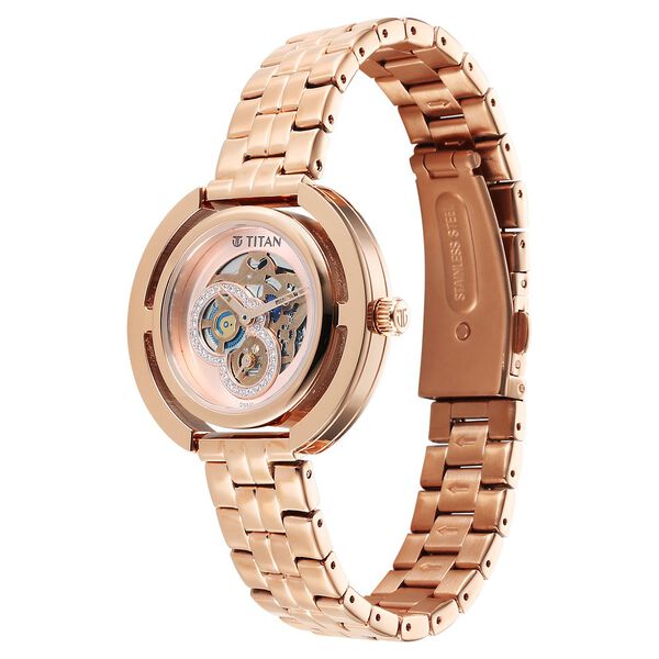 Titan Purple Abstract Quartz Analog Rose Gold Stainless Steel Strap for Women - image number 2