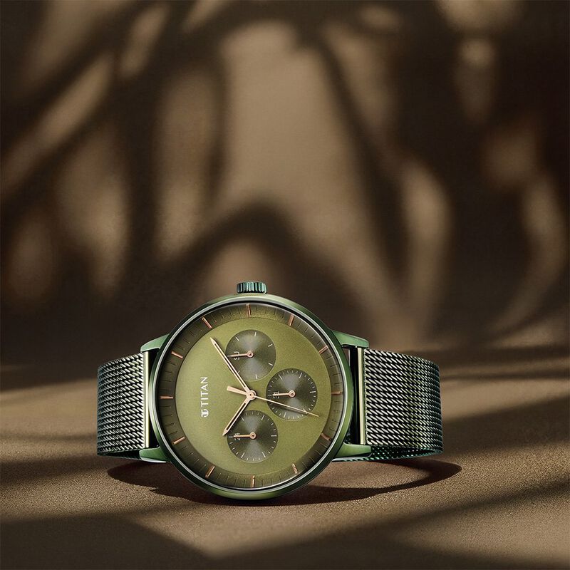 Titan Modern Classics Green Dial Quartz Multifunction Stainless Steel Strap Watch for Men