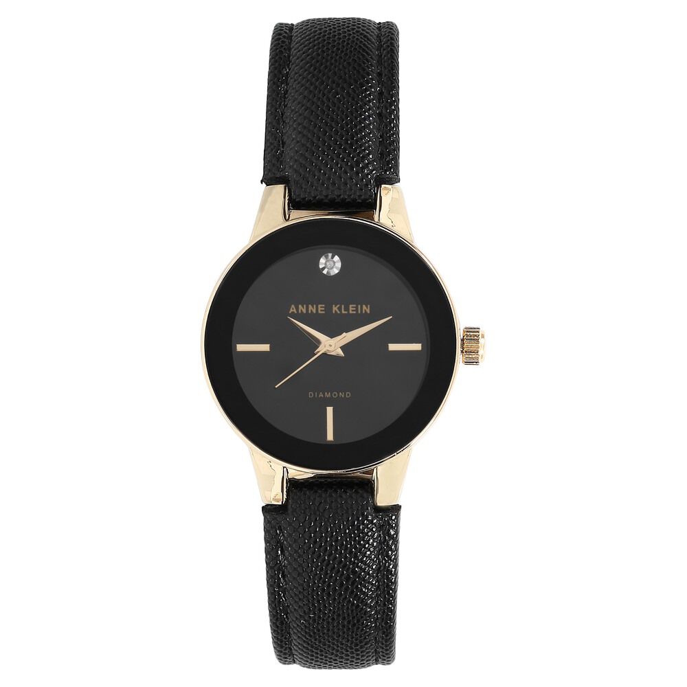 Anne klein black leather 2024 watch