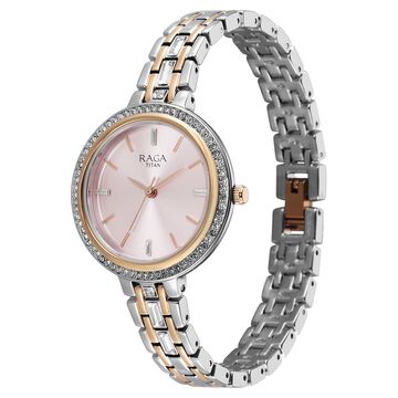 Titan Raga Spotlight Quartz Analog Pink Dial Two Toned Metal Strap Watch For Women