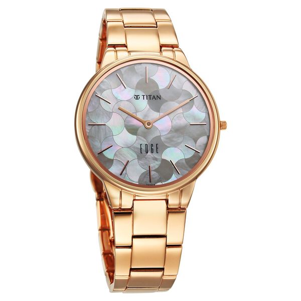 Titan Edge Metal Ladies Allure Quartz Analog Mother Of Pearl Dial Rose Gold Stainless Steel Strap Watch For Women - image number 1