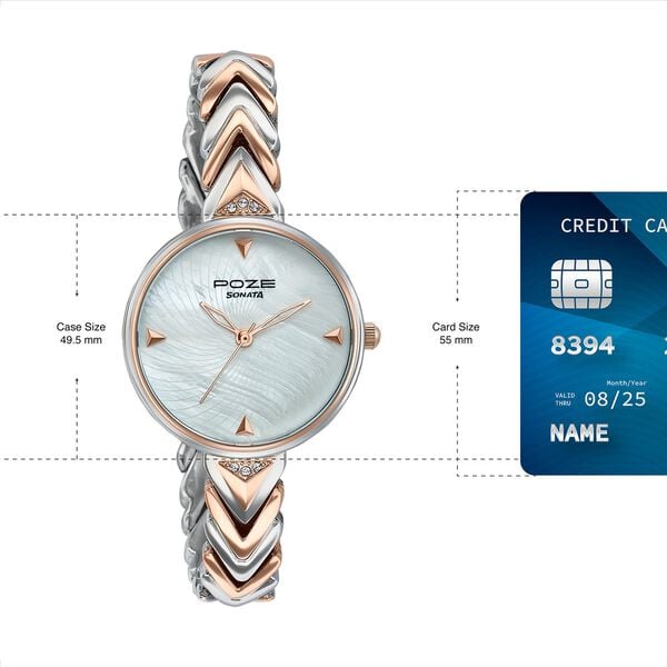 Poze By Sonata Quartz Analog Mother of Pearl Dial Two Toned Metal Strap Watch For Women - image number 3