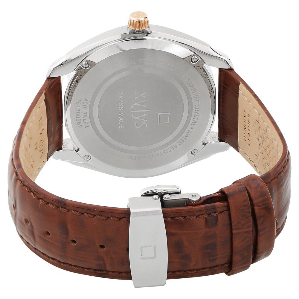SAORI Buy Online Xylys Swiss Analog with Date Brown Leather Strap and